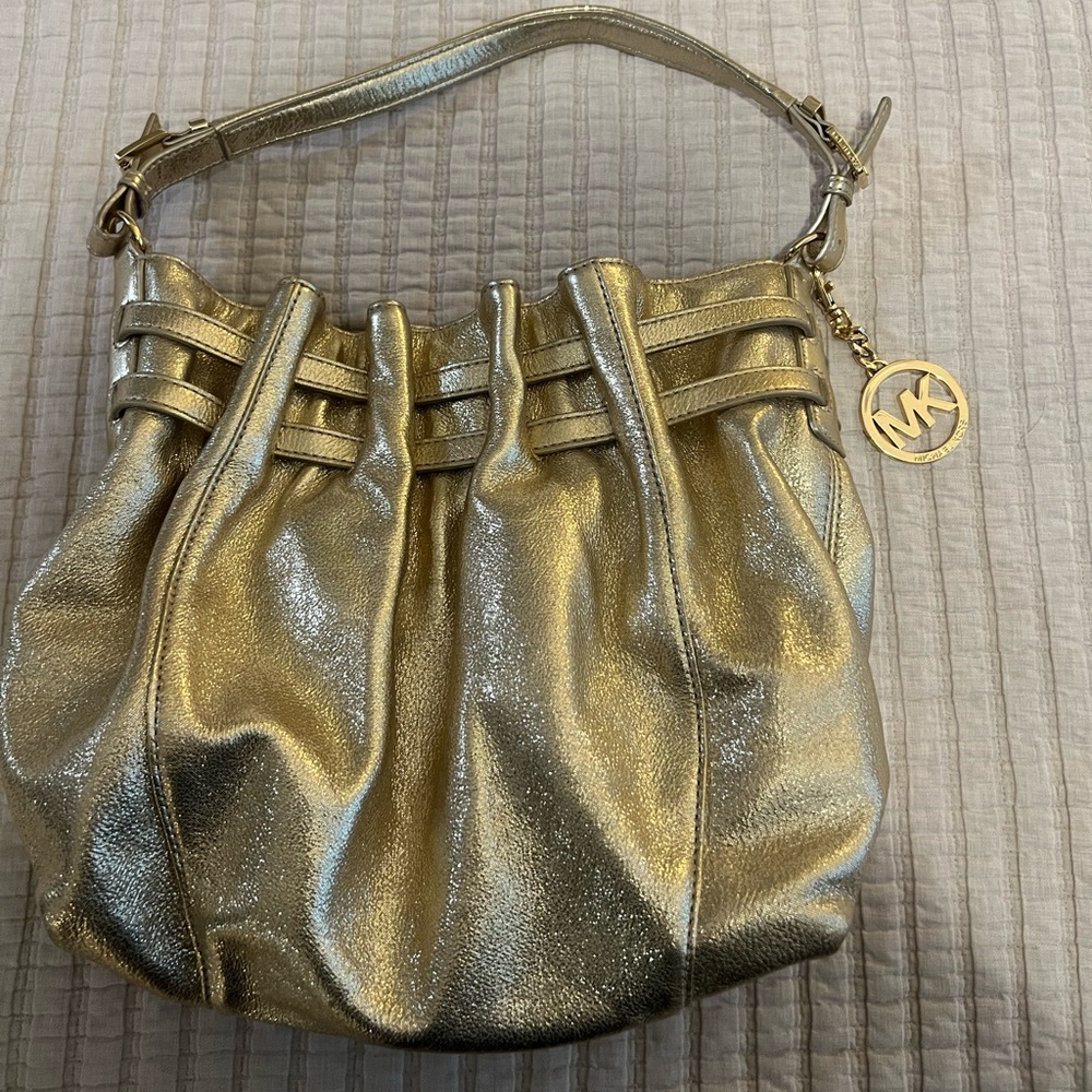 Michael Kors Edie Radiant Gold Metallic Shoulder Hobo Bag